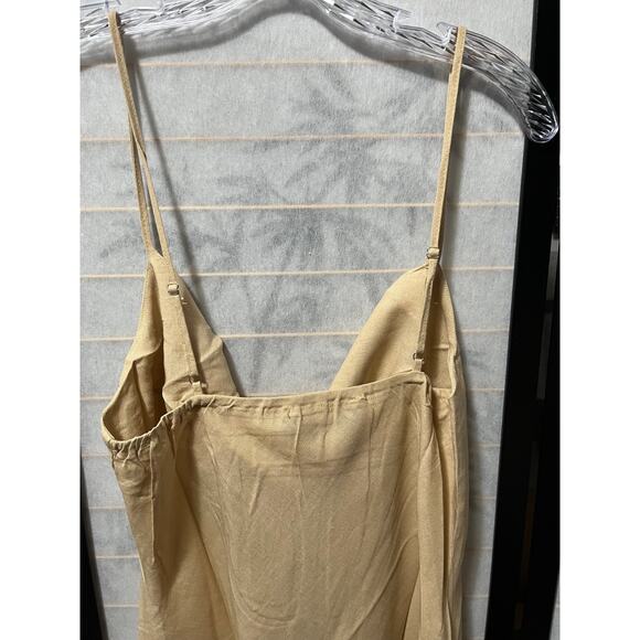 Know One Cares Linen Blend Cowl Neck Slip Midi Dress Beige Size L NWT Wedding - Picture 4 of 8